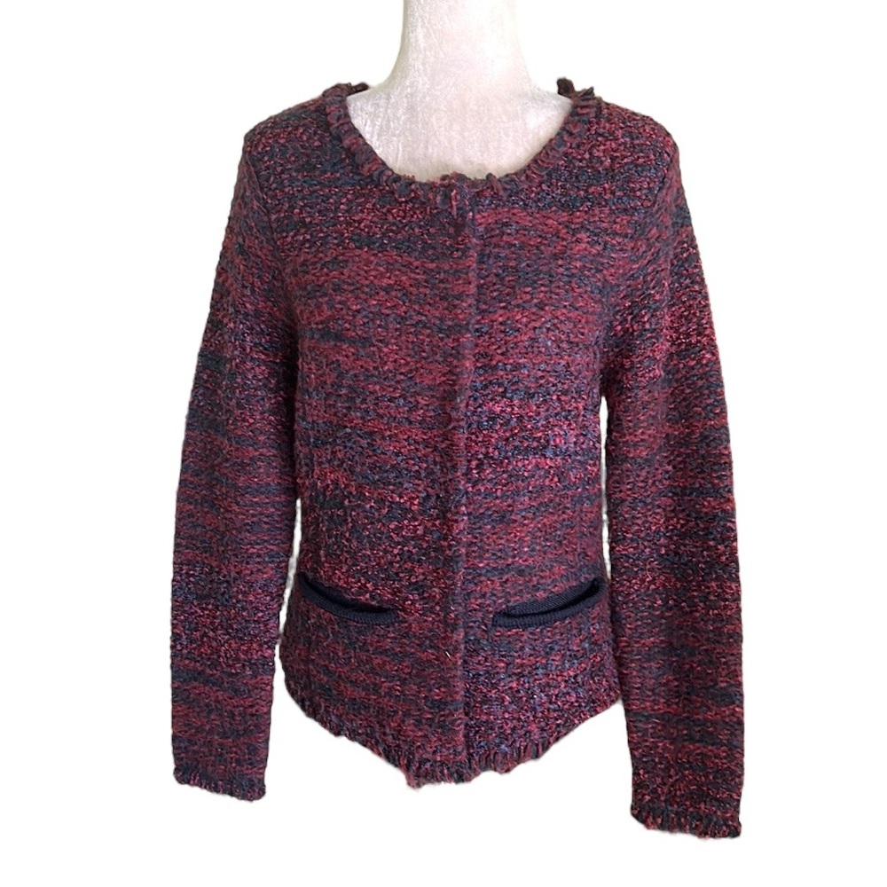 Anthropologie Curio Navy Blue & Maroon Purple Fringe  Cardigan Blazer - M